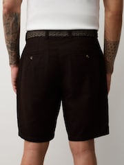 Brown Belted Cotton Linen Blend Shorts - Image 4 of 11