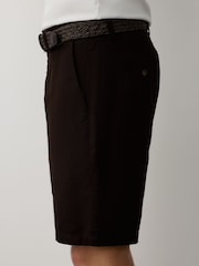 Brown Belted Cotton Linen Blend Shorts - Image 5 of 11