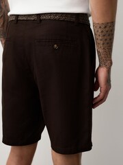 Brown Belted Cotton Linen Blend Shorts - Image 7 of 11