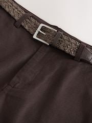 Brown Belted Cotton Linen Blend Shorts - Image 9 of 11