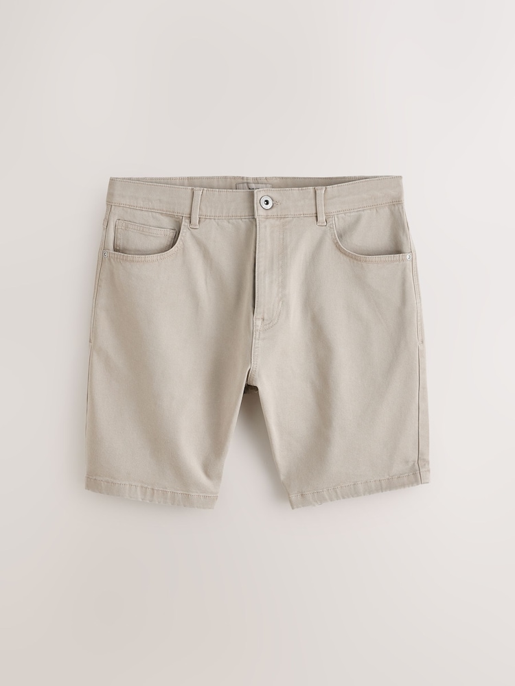 沙灘色 - 舒適伸縮 5 口袋卡其短褲 - 圖片 1，共 5