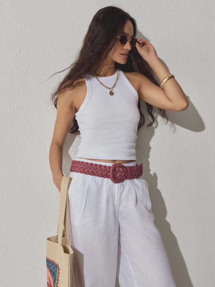 بني مائل للأحمر - Wide Raffia Plait Effect Belt - Image 2 of 5