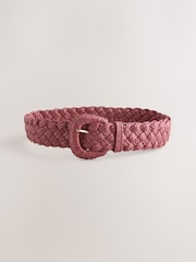 بني مائل للأحمر - Wide Raffia Plait Effect Belt - Image 3 of 5