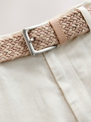 Ecru White Belted Cotton Linen Blend Shorts - Image 6 of 8