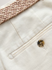 Ecru White Belted Cotton Linen Blend Shorts - Image 7 of 8