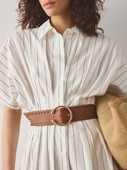 Tan Brown Plait Detail Wide Belt - Image 2 of 3