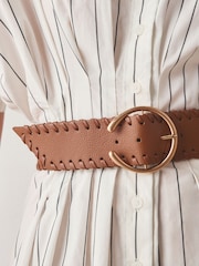 Tan Brown Plait Detail Wide Belt - Image 3 of 3