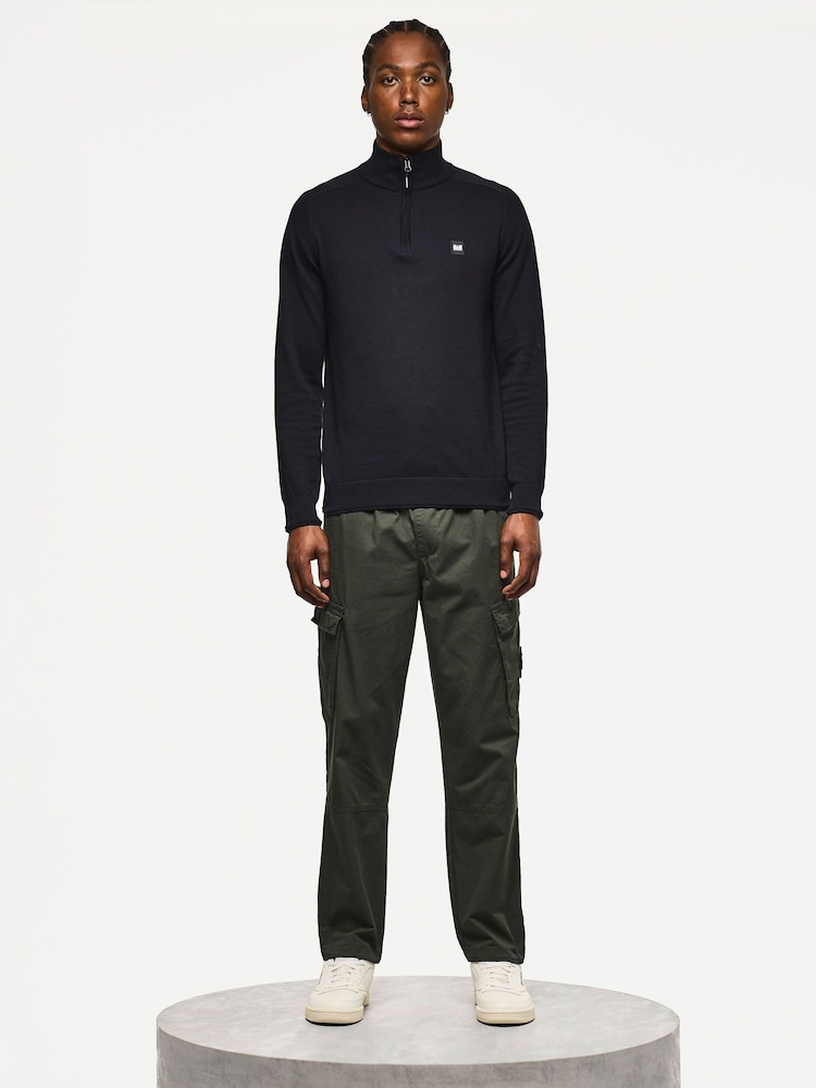 Weekend Offender Pierre Fine Gauge 1/4 Zip Knitted Black Sweater - Image 1 of 6 Weekend Offender Pierre Fine Gauge 1/4 Zip Knitted Black Sweater - Image 1 of 6