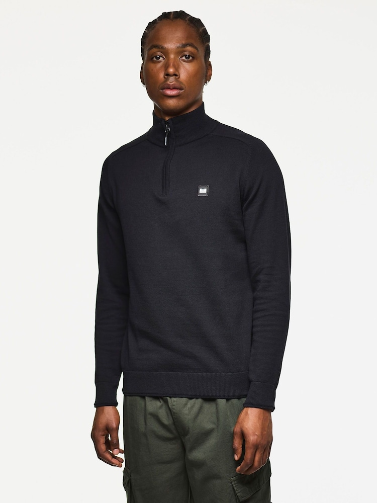Weekend Offender Pierre Fine Gauge 1/4 Zip Knitted Black Sweater - Image 2 of 6 Weekend Offender Pierre Fine Gauge 1/4 Zip Knitted Black Sweater - Image 2 of 6