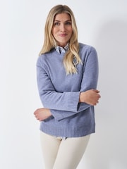 Crew Clothing Blue Harmony Saddle Shoulder Crew Neck Jumper - Image 1 of 5