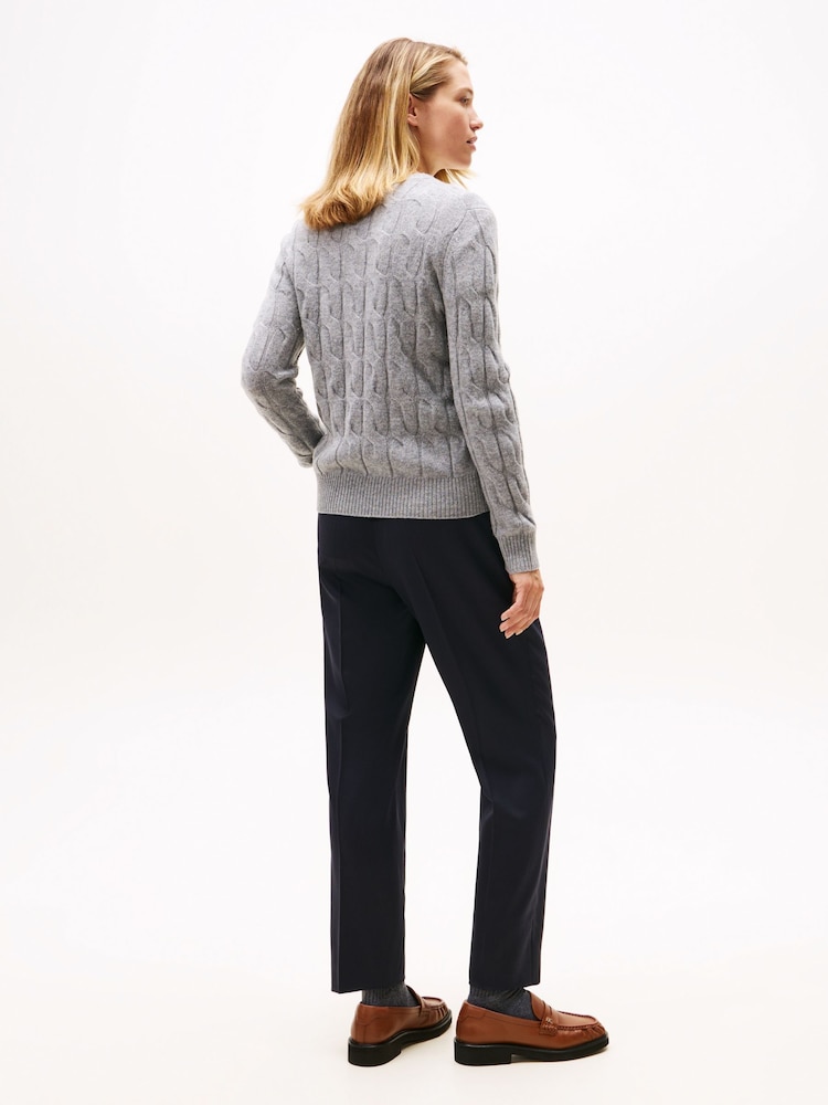 Tommy Hilfiger Grey Cable Knit Soft Wool Jumper - Image 2 of 5