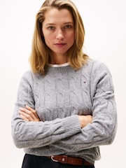 Tommy Hilfiger Grey Cable Knit Soft Wool Jumper - Image 4 of 5
