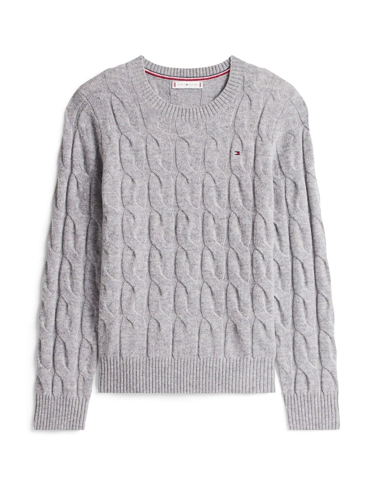 Tommy Hilfiger Grey Cable Knit Soft Wool Jumper - Image 5 of 5 Tommy Hilfiger Grey Cable Knit Soft Wool Jumper - Image 5 of 5