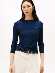Tommy Hilfiger Blue Ribbed Slim Boat Neck T-Shirt - Image 1 of 5