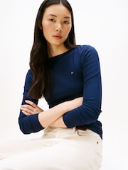 Tommy Hilfiger Blue Ribbed Slim Boat Neck T-Shirt - Image 4 of 5