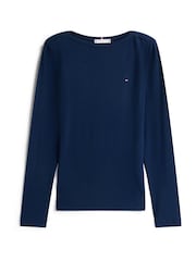 Tommy Hilfiger Blue Ribbed Slim Boat Neck T-Shirt - Image 5 of 5