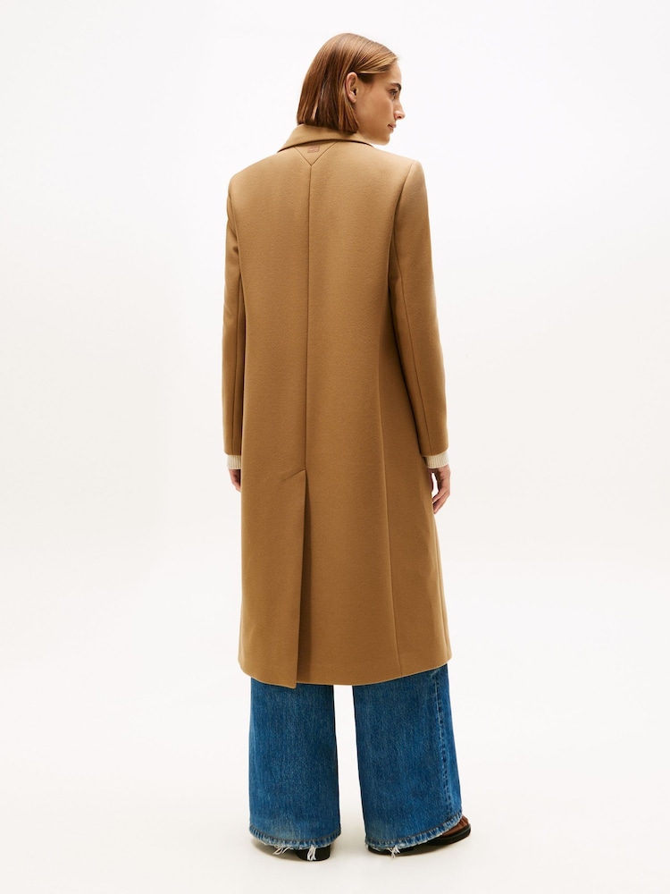 Tommy Hilfiger Brown Wool Blend Longline Coat With Cashmere - Image 2 of 5 Tommy Hilfiger Brown Wool Blend Longline Coat With Cashmere - Image 2 of 5