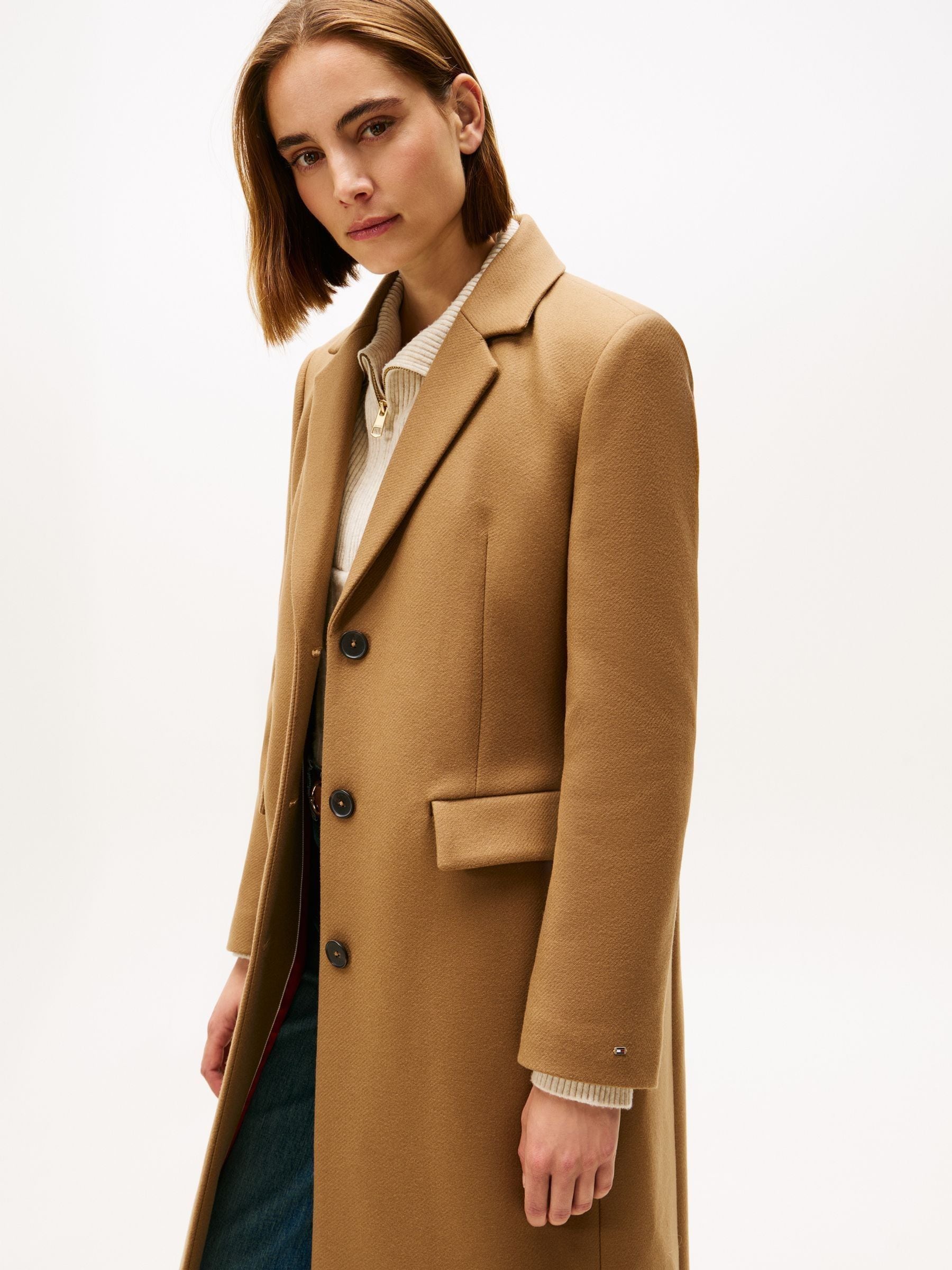 Buy Tommy Hilfiger Brown Wool Blend Longline Coat With Cashmere