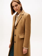 Tommy Hilfiger Brown Wool Blend Longline Coat With Cashmere - Image 3 of 5