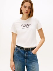 Tommy Hilfiger White Logo Embroidery Crew Neck T-Shirt - Image 1 of 5