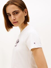 Tommy Hilfiger White Logo Embroidery Crew Neck T-Shirt - Image 4 of 5