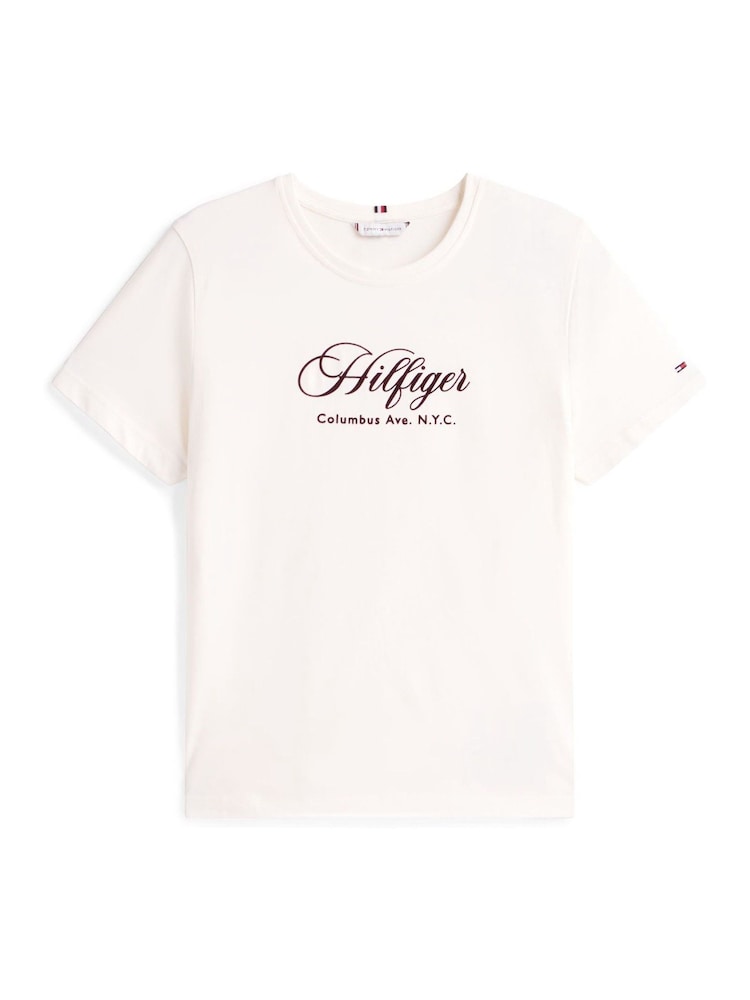 Tommy Hilfiger White Logo Embroidery Crew Neck T-Shirt - Image 5 of 5 Tommy Hilfiger White Logo Embroidery Crew Neck T-Shirt - Image 5 of 5
