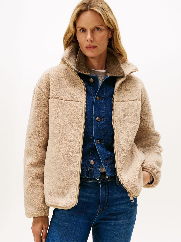 Tommy Hilfiger Brown Sherpa Funnel Neck Jacket - Image 1 of 5 Tommy Hilfiger Brown Sherpa Funnel Neck Jacket - Image 1 of 5