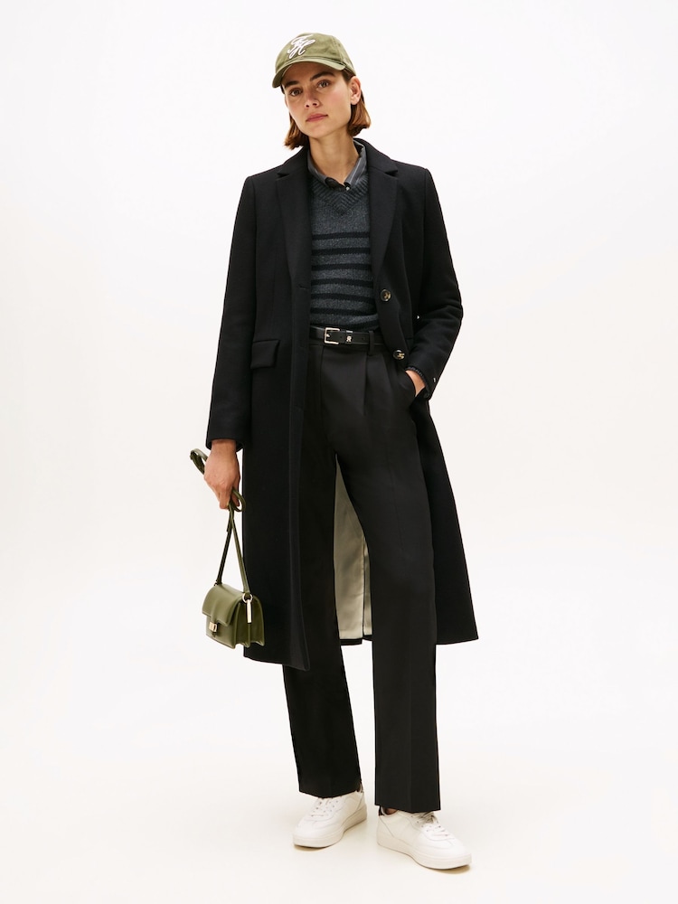 črna - Tommy Hilfiger Wool Blend Longline Coat With Cashmere - Slika 1 iz 5