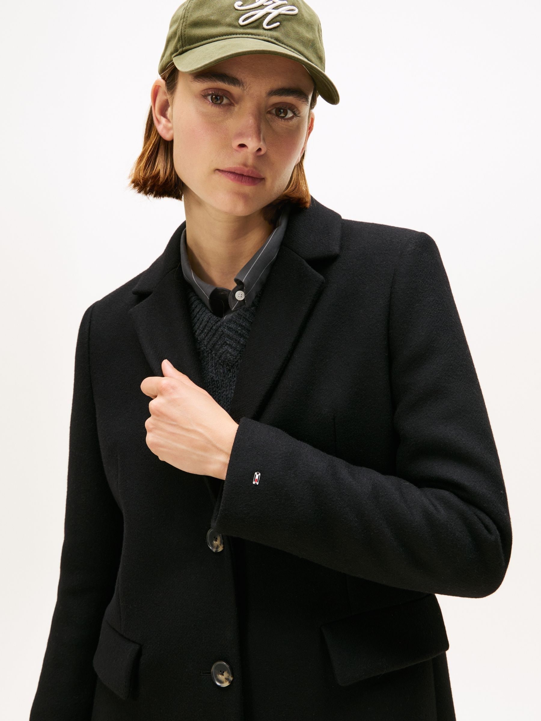 Buy Tommy Hilfiger Black Wool Blend Longline Coat With Cashmere
