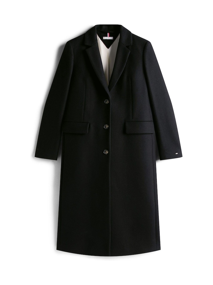 črna - Tommy Hilfiger Wool Blend Longline Coat With Cashmere - Slika 5 iz 5