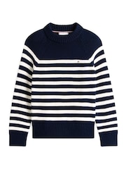 Tommy Hilfiger Blue Stripe Mock Neck Relaxed Jumper - Image 5 of 5