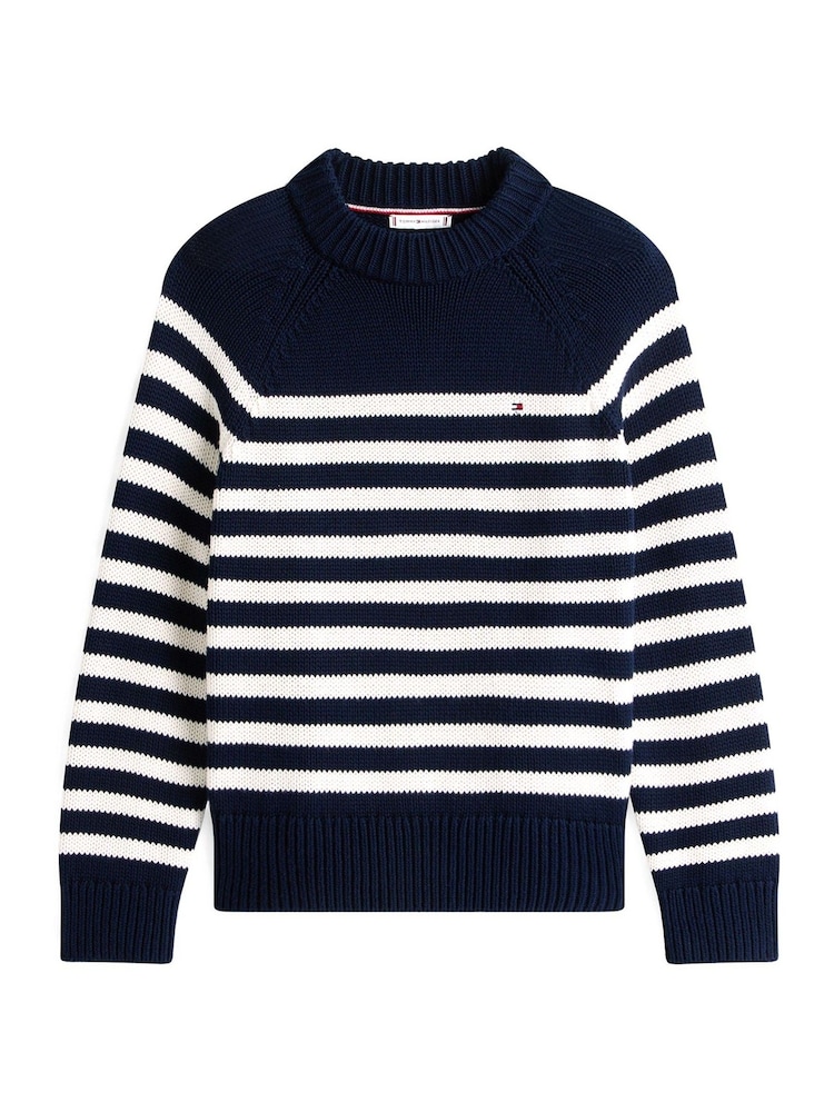 Tommy Hilfiger Blue Stripe Mock Neck Relaxed Jumper - Image 5 of 5