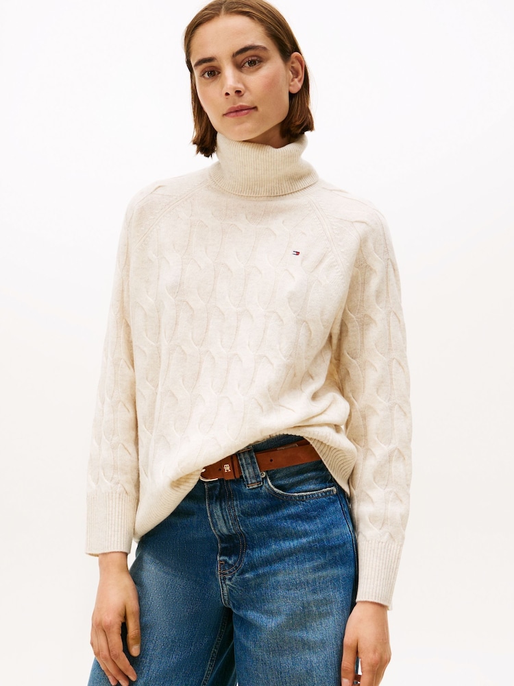 Tommy Hilfiger Cream Cable Knit Soft Wool Relaxed Jumper - Image 1 of 5