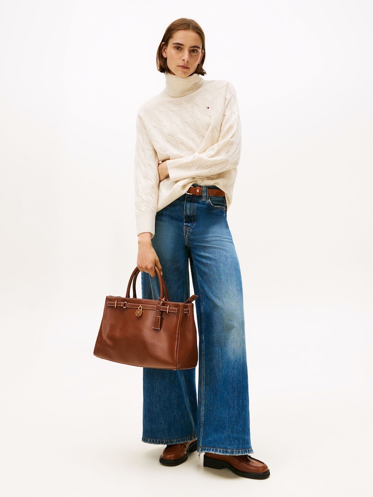 Tommy Hilfiger Cream Cable Knit Soft Wool Relaxed Jumper - Image 2 of 5