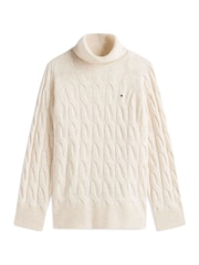 Tommy Hilfiger Cream Cable Knit Soft Wool Relaxed Jumper - Image 5 of 5