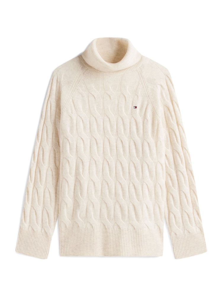 Tommy Hilfiger Cream Cable Knit Soft Wool Relaxed Jumper - Image 5 of 5