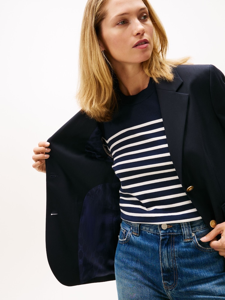 Tommy Hilfiger Blue Regular Fit Timeless Wool Blend Blazer - Image 2 of 5
