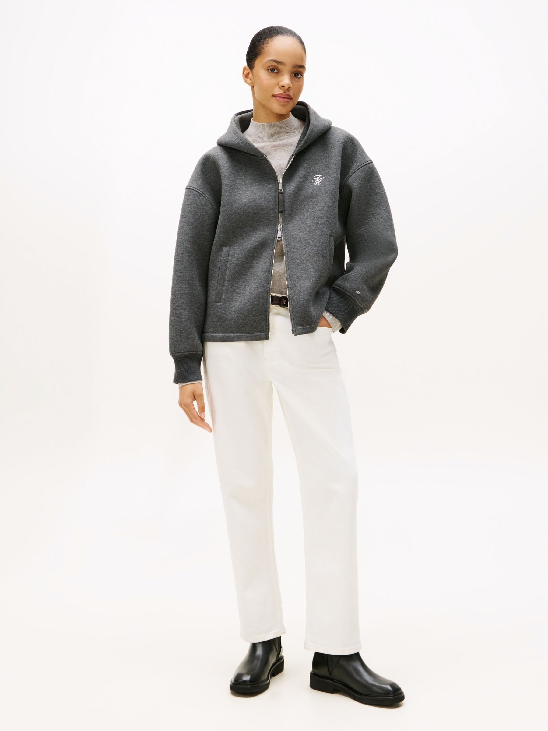 Buy Tommy Hilfiger Grey Logo Embroidery Zip-Thru Hoodie from Next USA Buy Tommy Hilfiger Grey Logo Embroidery Zip-Thru Hoodie from Next USA