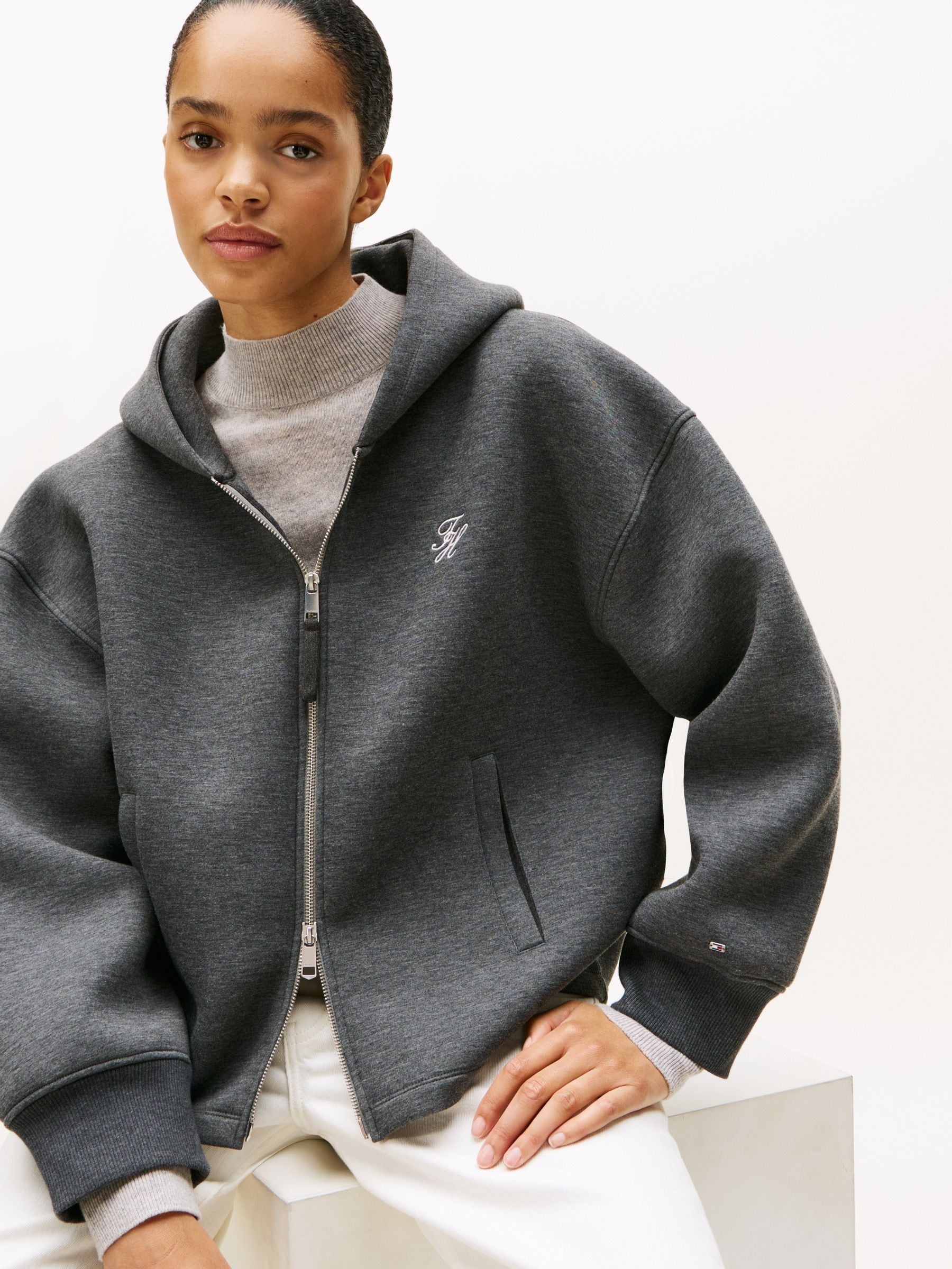 Buy Tommy Hilfiger Grey Logo Embroidery Zip-Thru Hoodie from Next USA