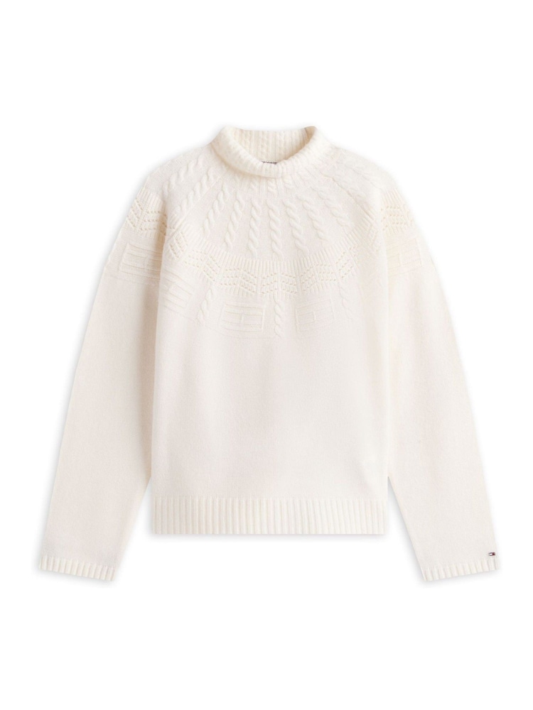 Tommy Hilfiger Cream Fair Isle Mock Neck Relaxed Jumper - Image 5 of 5 Tommy Hilfiger Cream Fair Isle Mock Neck Relaxed Jumper - Image 5 of 5