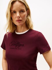 Tommy Hilfiger Red Logo Embroidery Crew Neck T-Shirt - Image 4 of 5