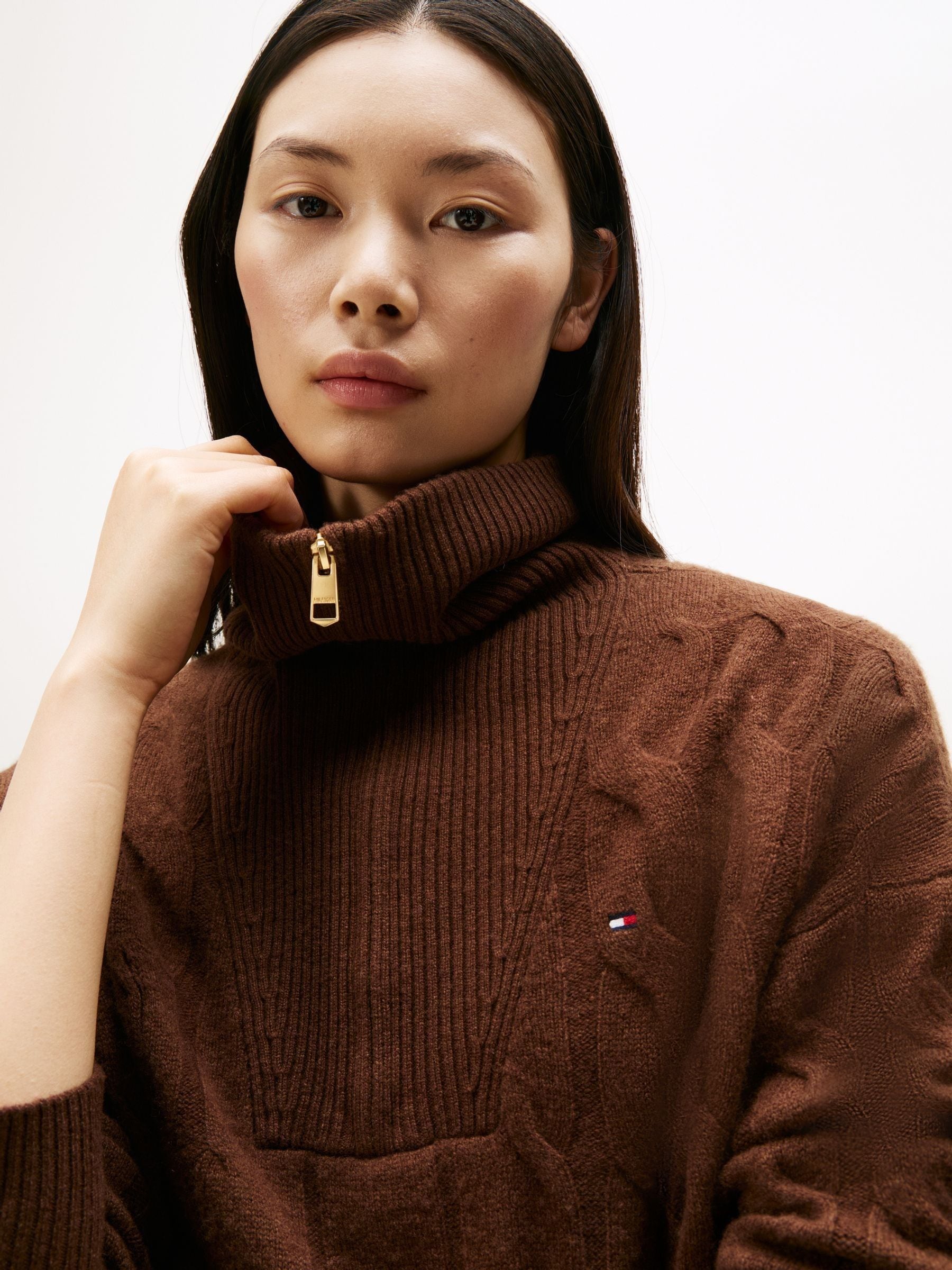 Bellmore ハーフジップ セーター ブラウン Next：日本 ブラウン - Tommy Hilfiger ハーフジップ ケーブルニット
