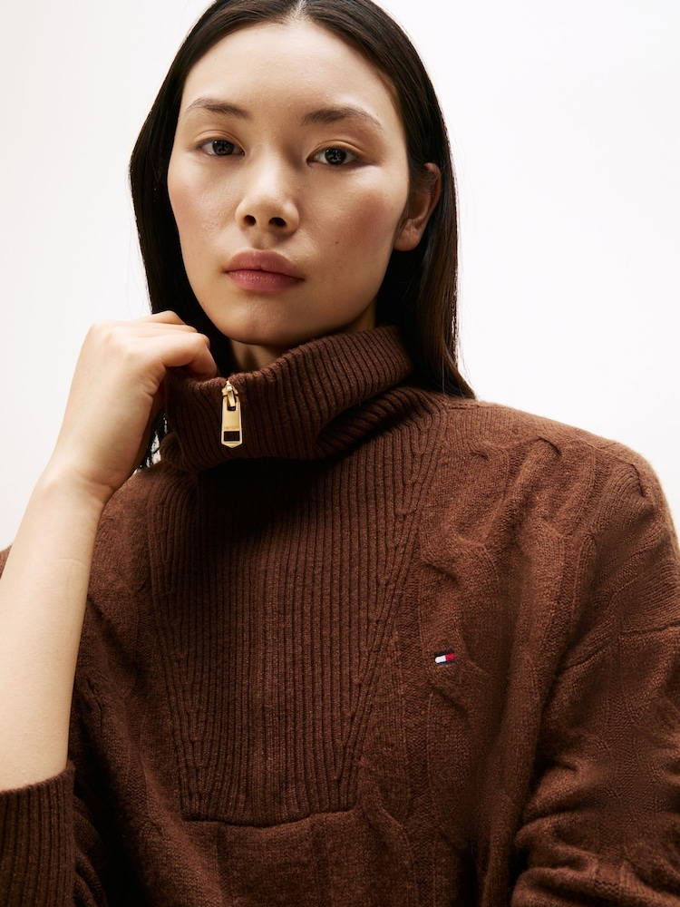 Next：日本 ブラウン - Tommy Hilfiger ハーフジップ ケーブルニット 