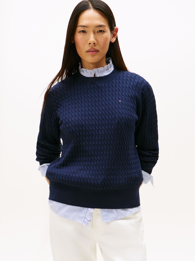 Tommy Hilfiger Fine Cable Knit Crew Neck Jumper - Imagem 1 de 5