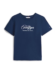 Tommy Hilfiger Blue Logo Embroidery Crew Neck T-Shirt - Image 5 of 5