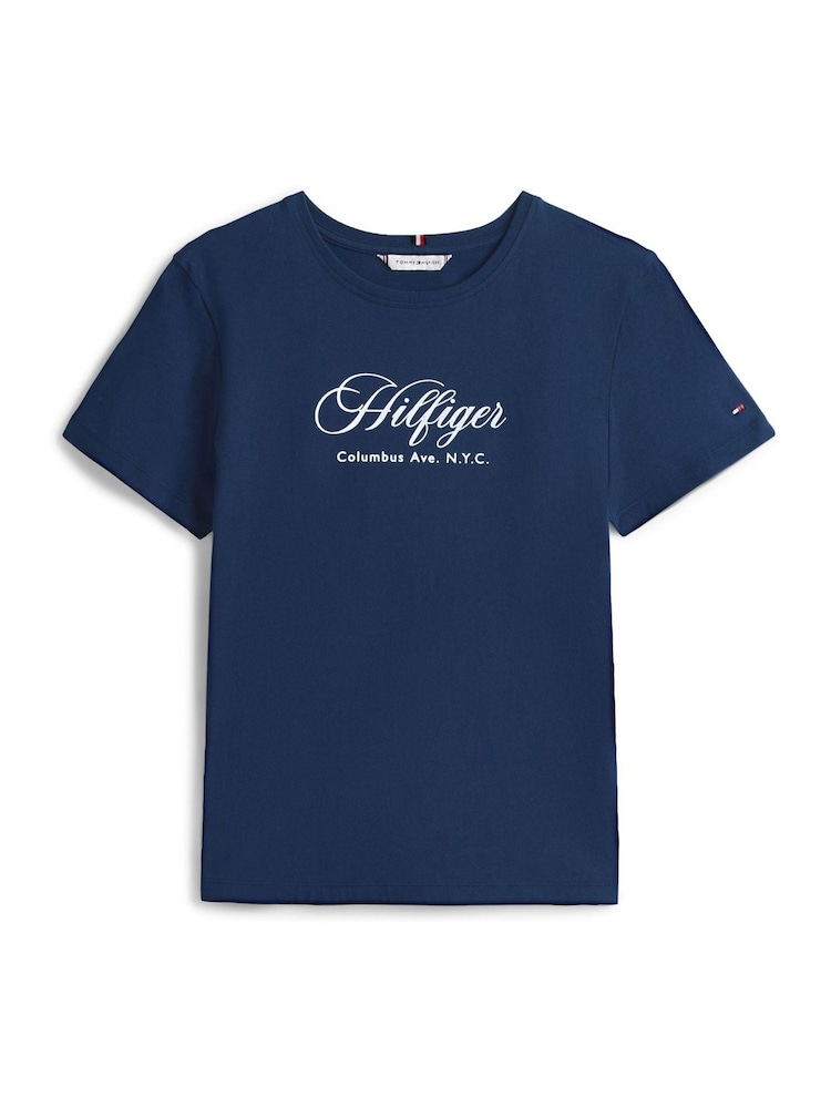 Tommy Hilfiger Blue Logo Embroidery Crew Neck T-Shirt - Image 5 of 5