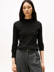 Tommy Hilfiger Black Mock Neck Slim Long Sleeve Top - Image 1 of 5