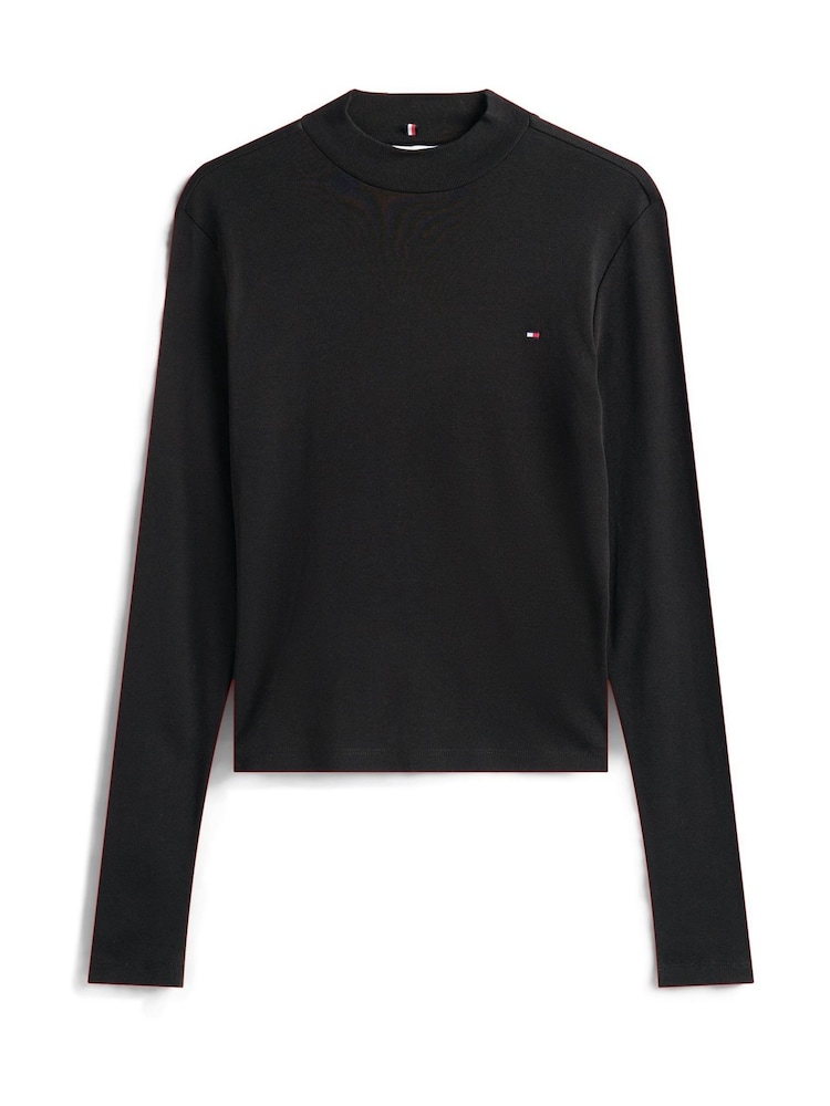 Tommy Hilfiger Black Mock Neck Slim Long Sleeve Top - Image 5 of 5 Tommy Hilfiger Black Mock Neck Slim Long Sleeve Top - Image 5 of 5