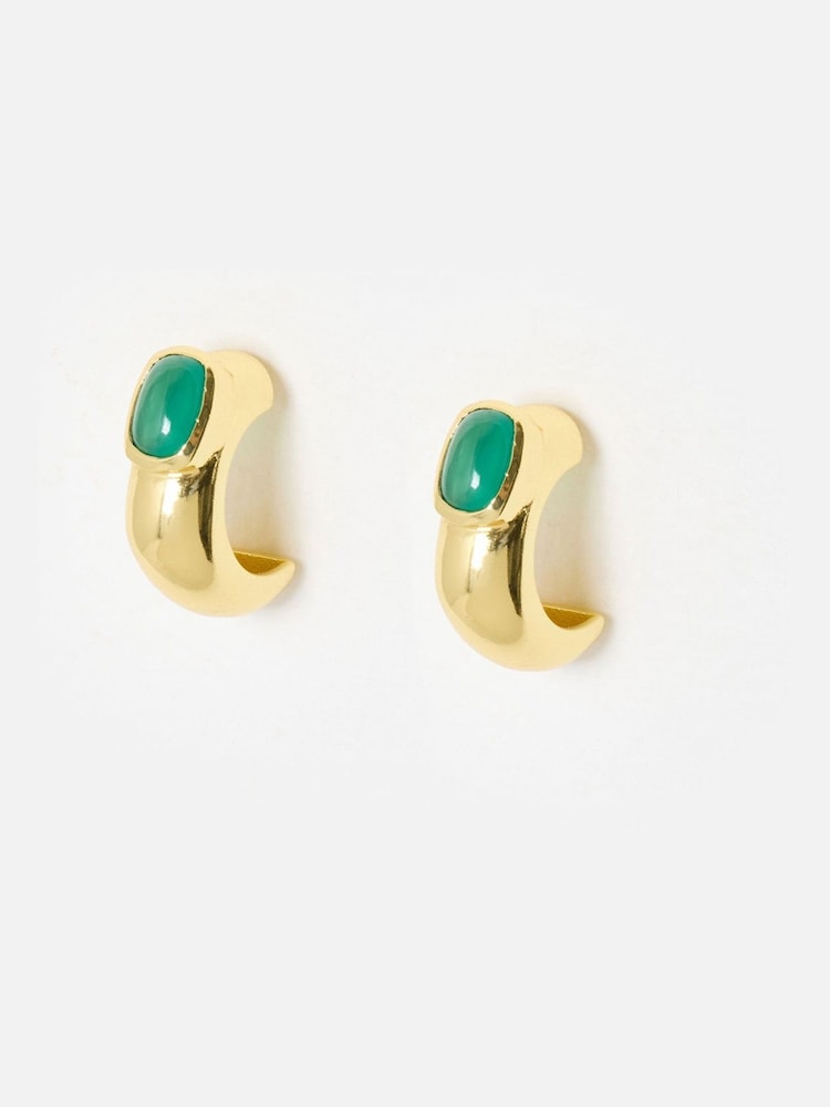 Oliver Bonas Green Gloria Gold Plated Green Onyx Chunky Hoop Earrings - Image 1 of 4 Oliver Bonas Green Gloria Gold Plated Green Onyx Chunky Hoop Earrings - Image 1 of 4