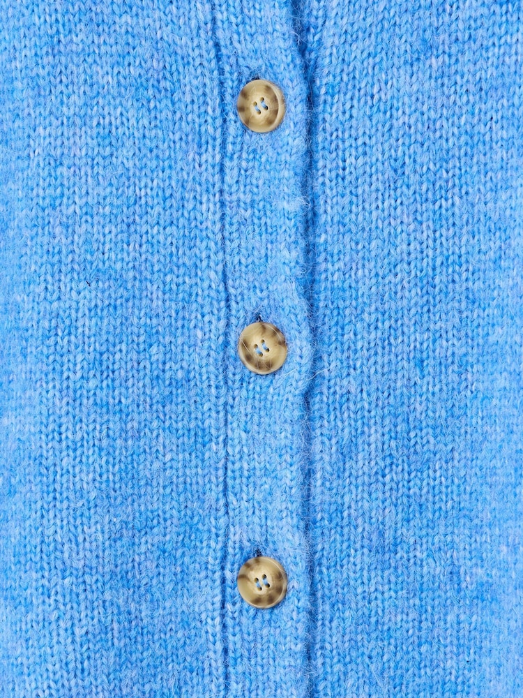 Oliver Bonas Blue Button Up Short Sleeve Knitted Cardigan - Image 6 of 6